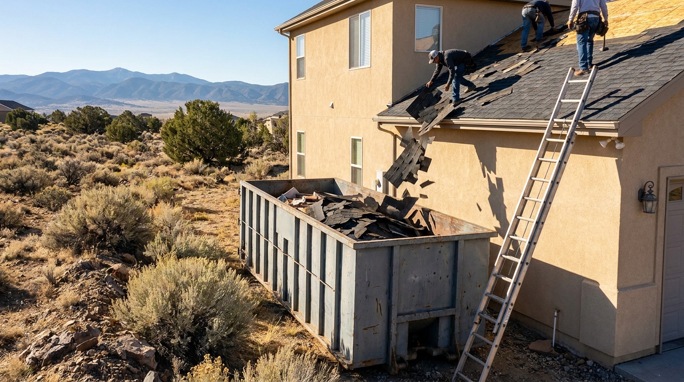 Roofing tear-off dumpster in San Ramon